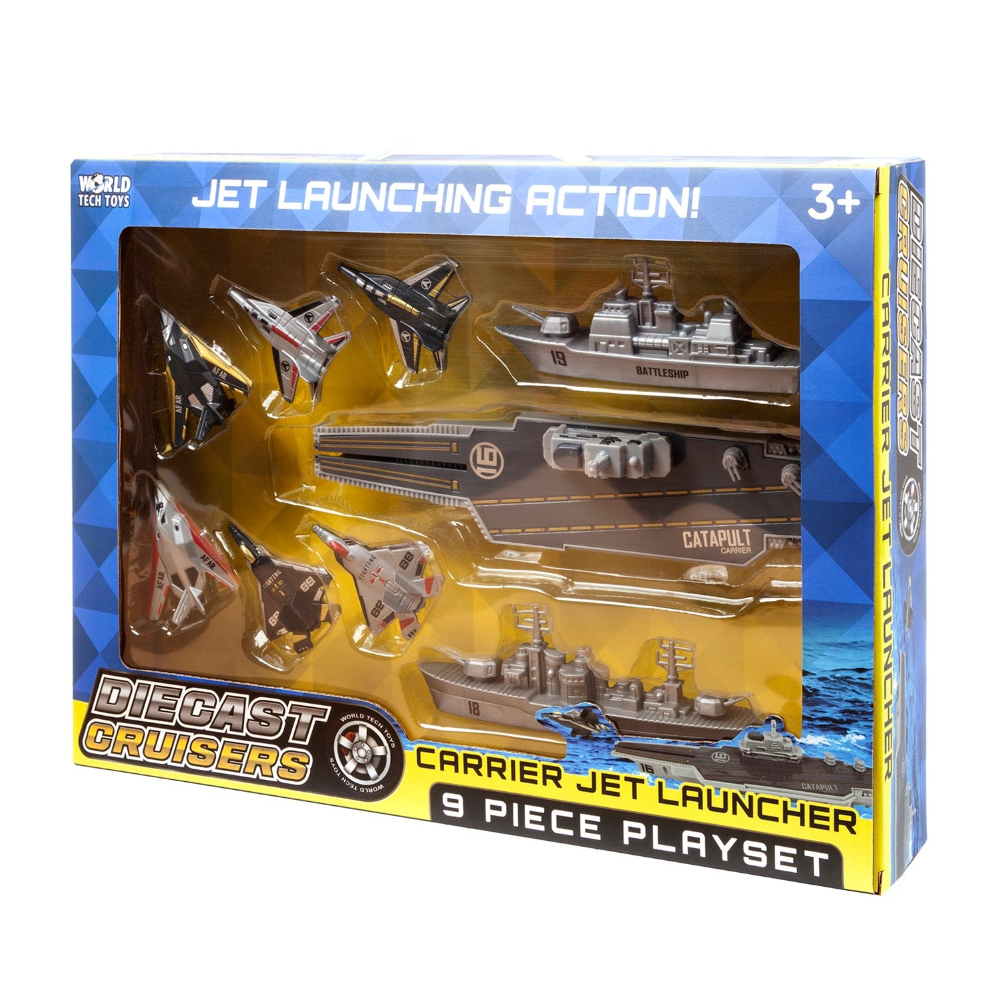Diecast Cruisers Carrier Jet Launcher 9 Piece Playset – World Tech