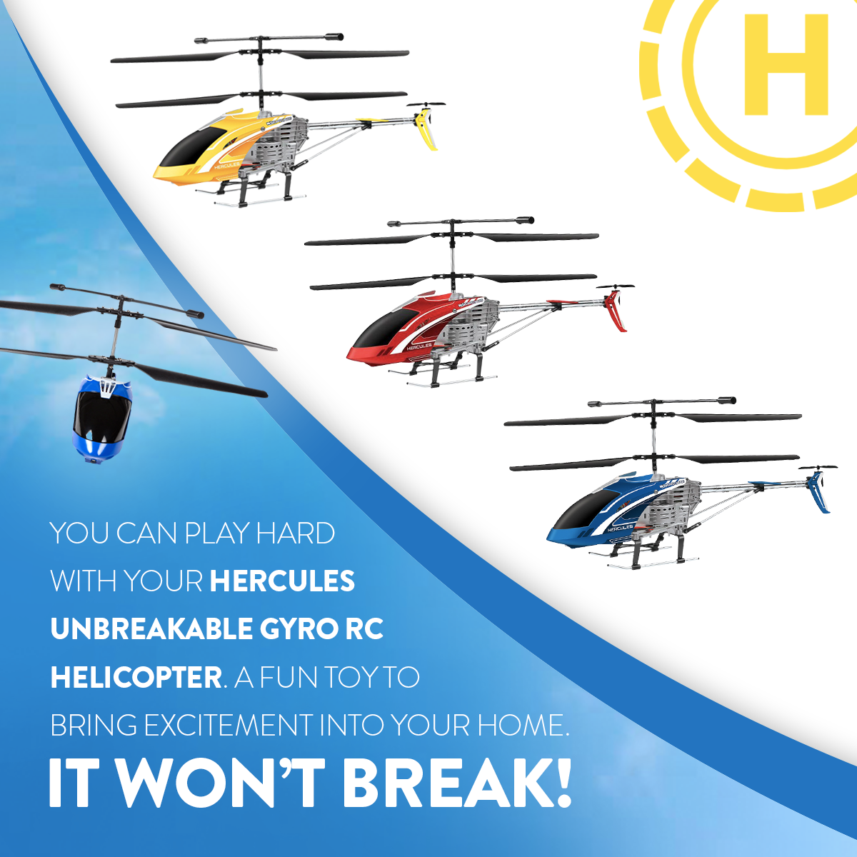 Hercules UNBREAKABLE Gyro RC Helicopter HobbyTron™ World Tech Toys