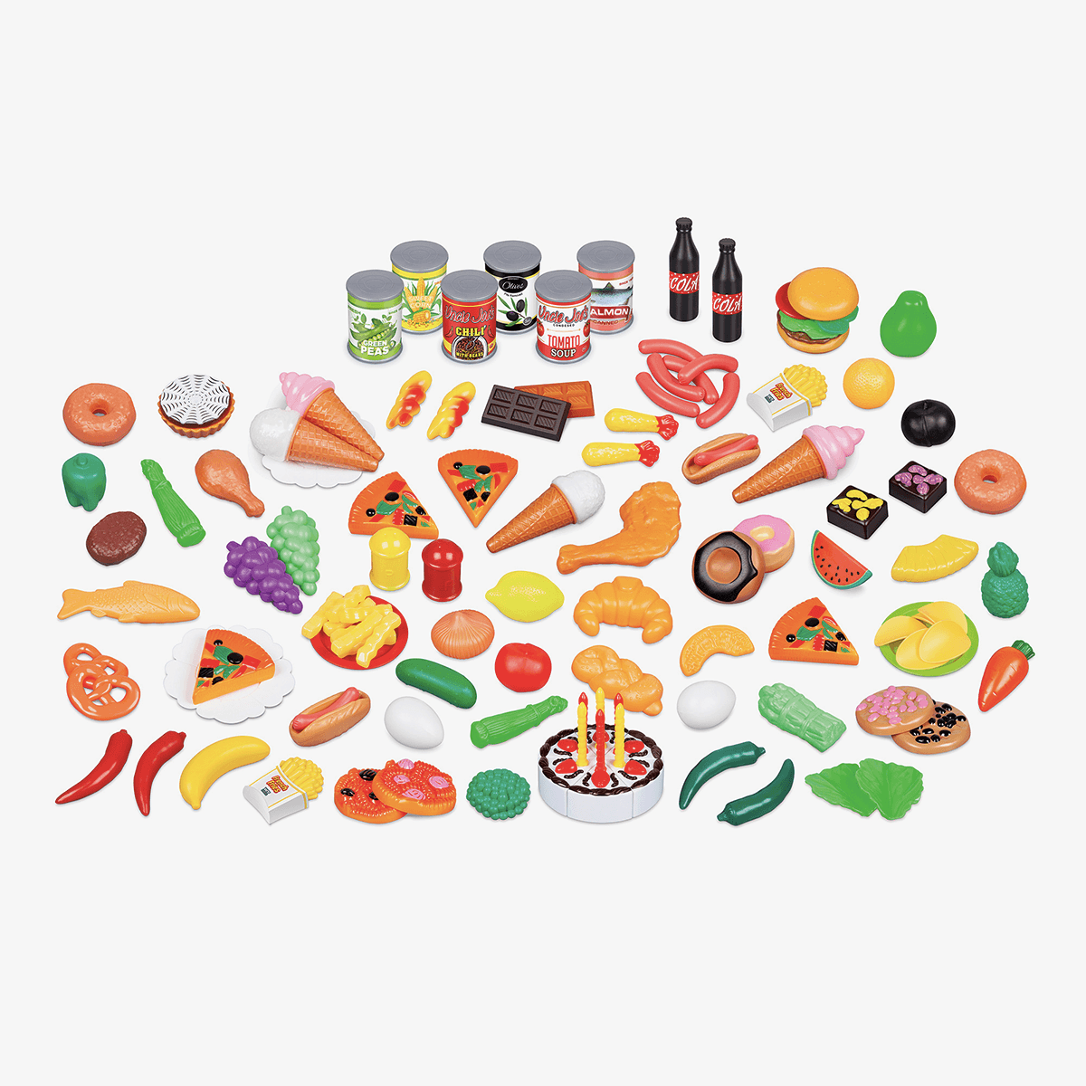 Juego de comida de juguete surtido para niños [130 piezas]