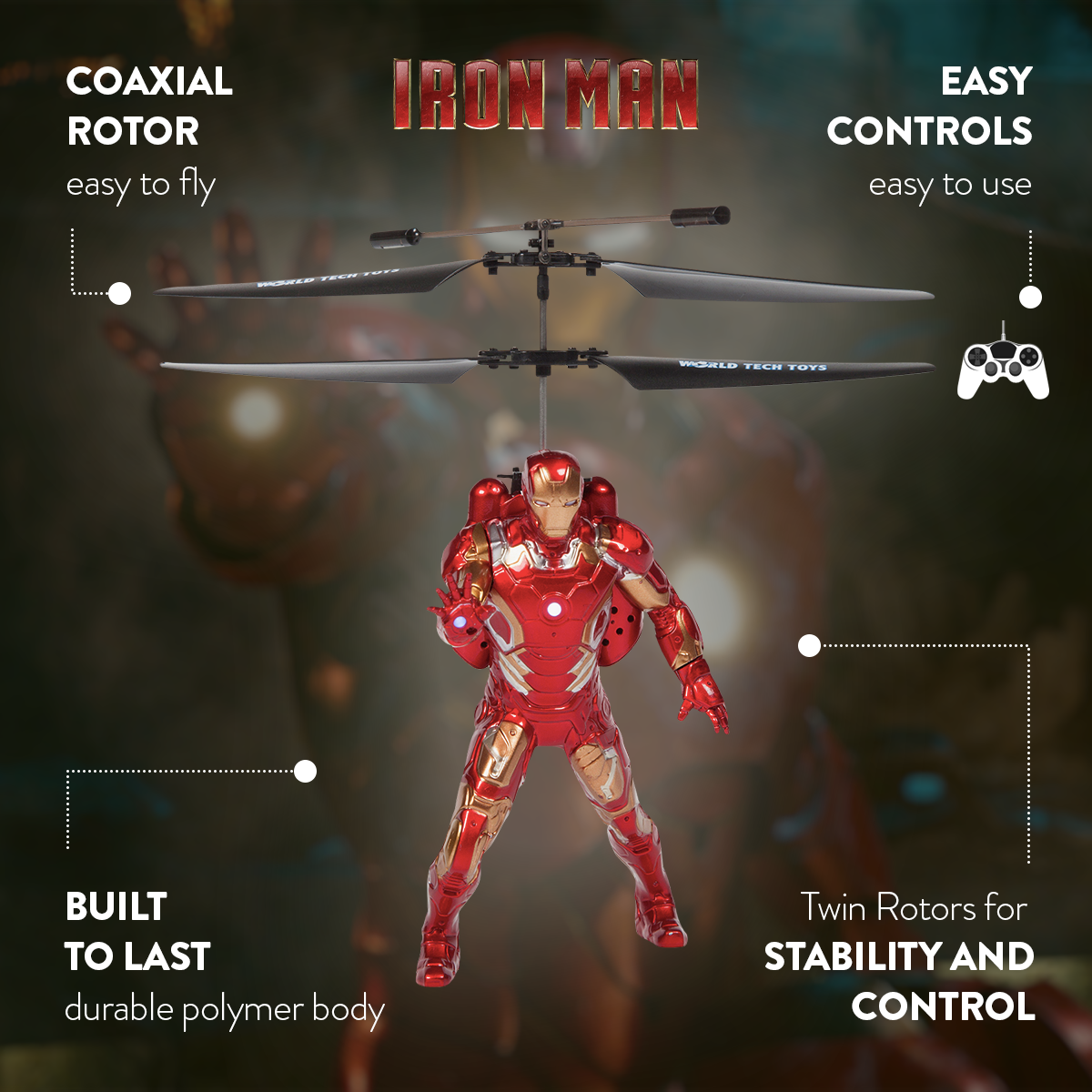 Figura voladora de Iron Man con control remoto