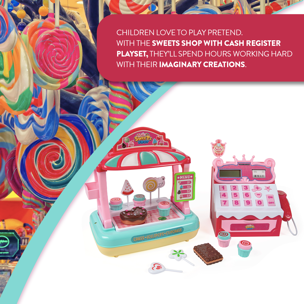 Tienda de dulces con caja registradora de juguete
