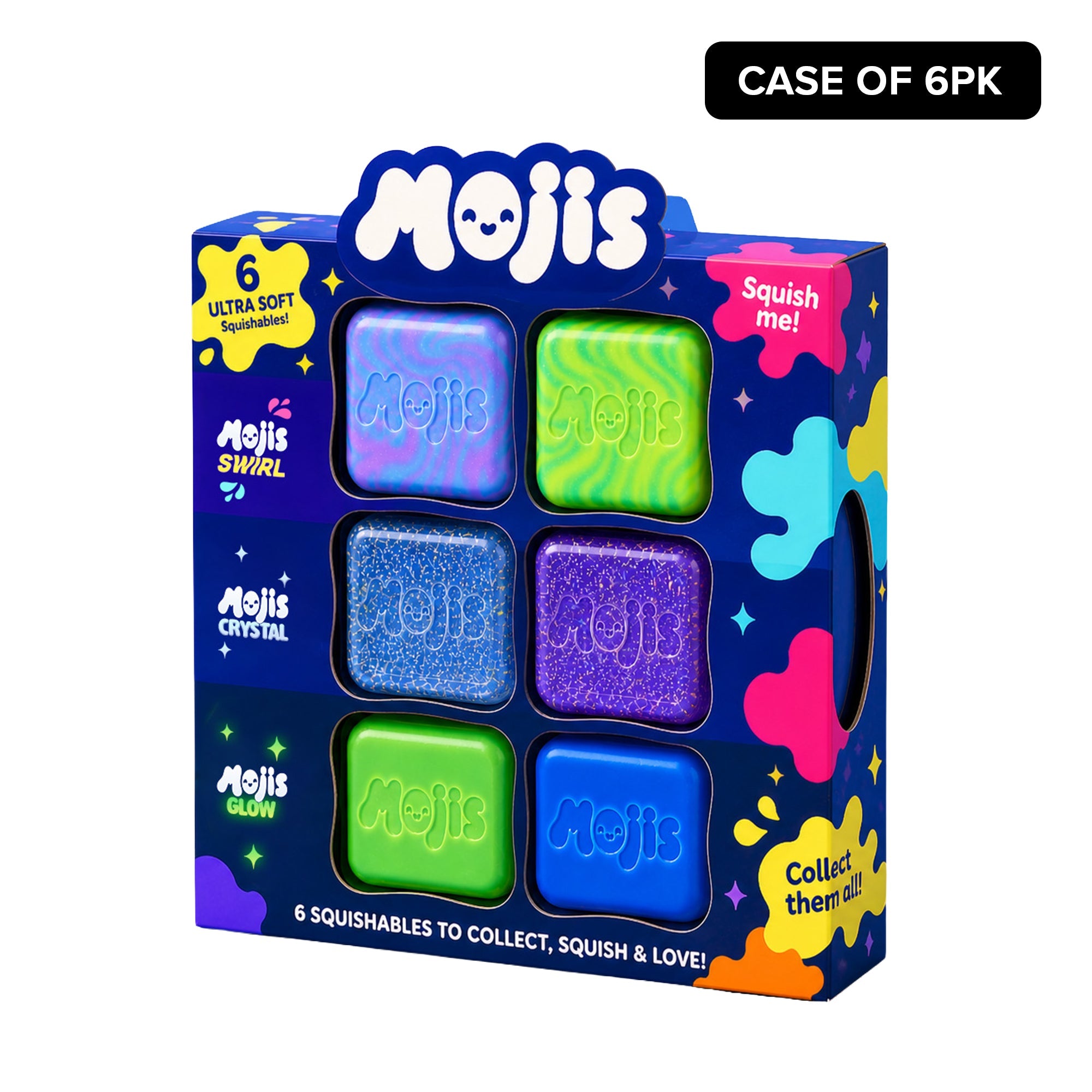 6Pk Mojis Glitter Ice Swirls Glow Squishes