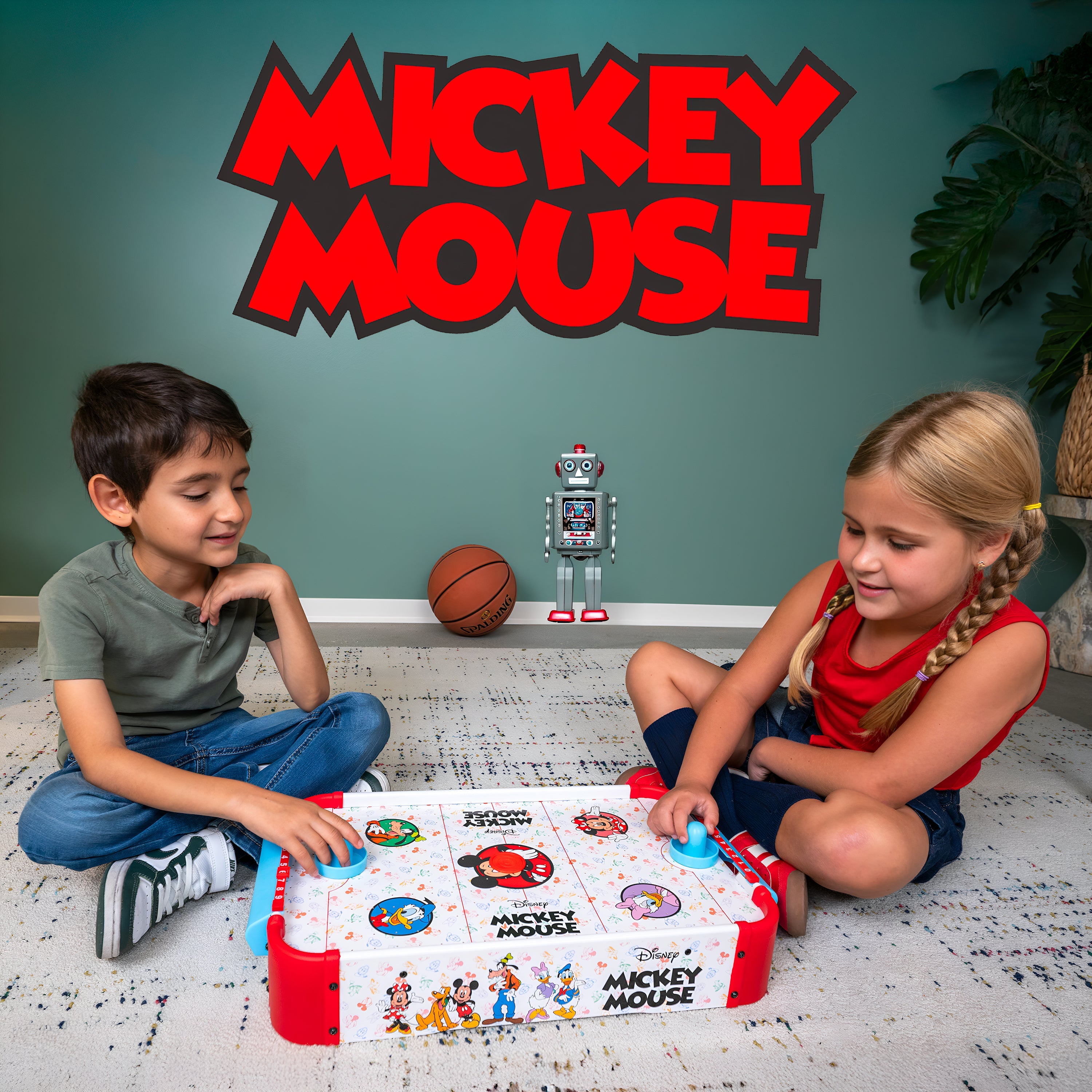 Disney Mickey Mouse Electronic Wooden Tabletop Air Hockey