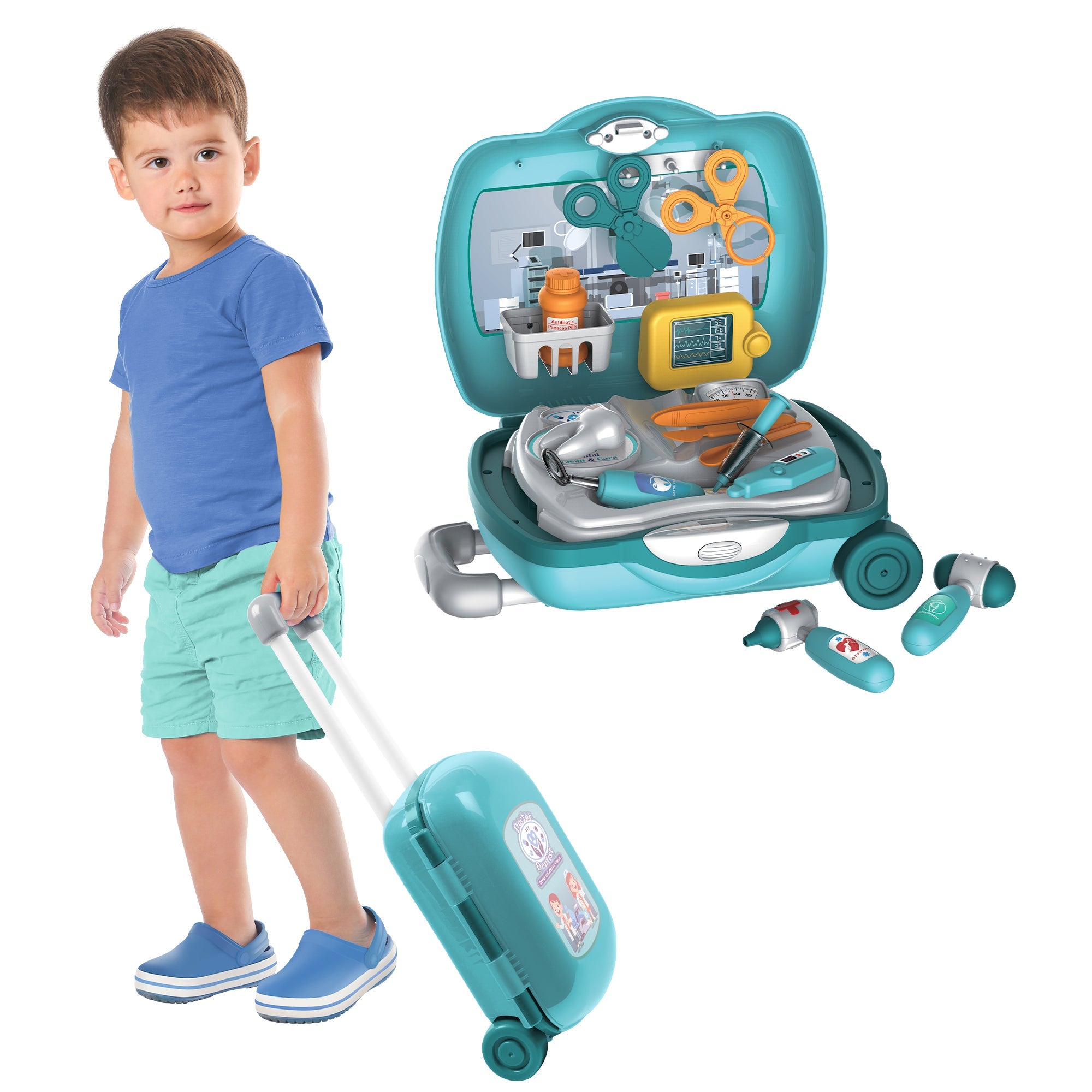 Set de juego de doctor, dentista y maleta médica (18 piezas)