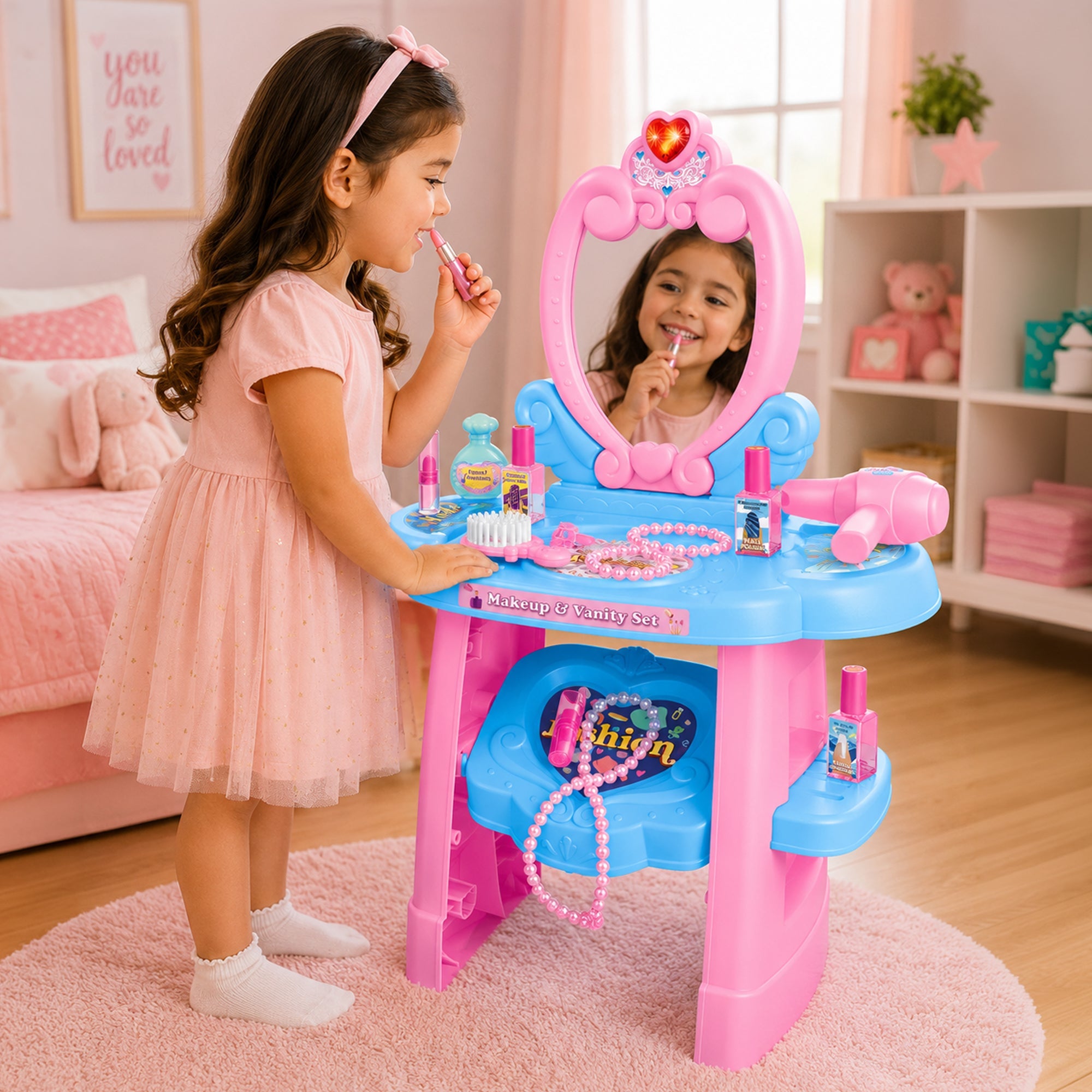 Tocador de juguete Glamour Queen para niñas (22 piezas)