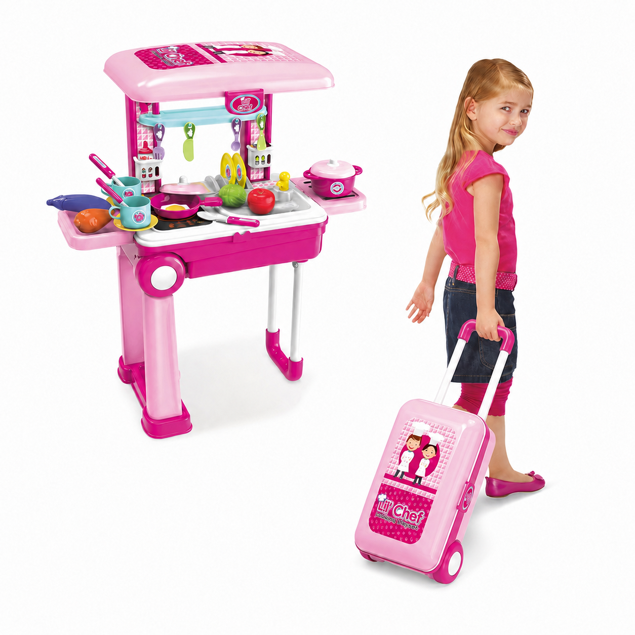 Juego de Cocinita con Maleta Rosa de Lil' Chef (37 Piezas)
