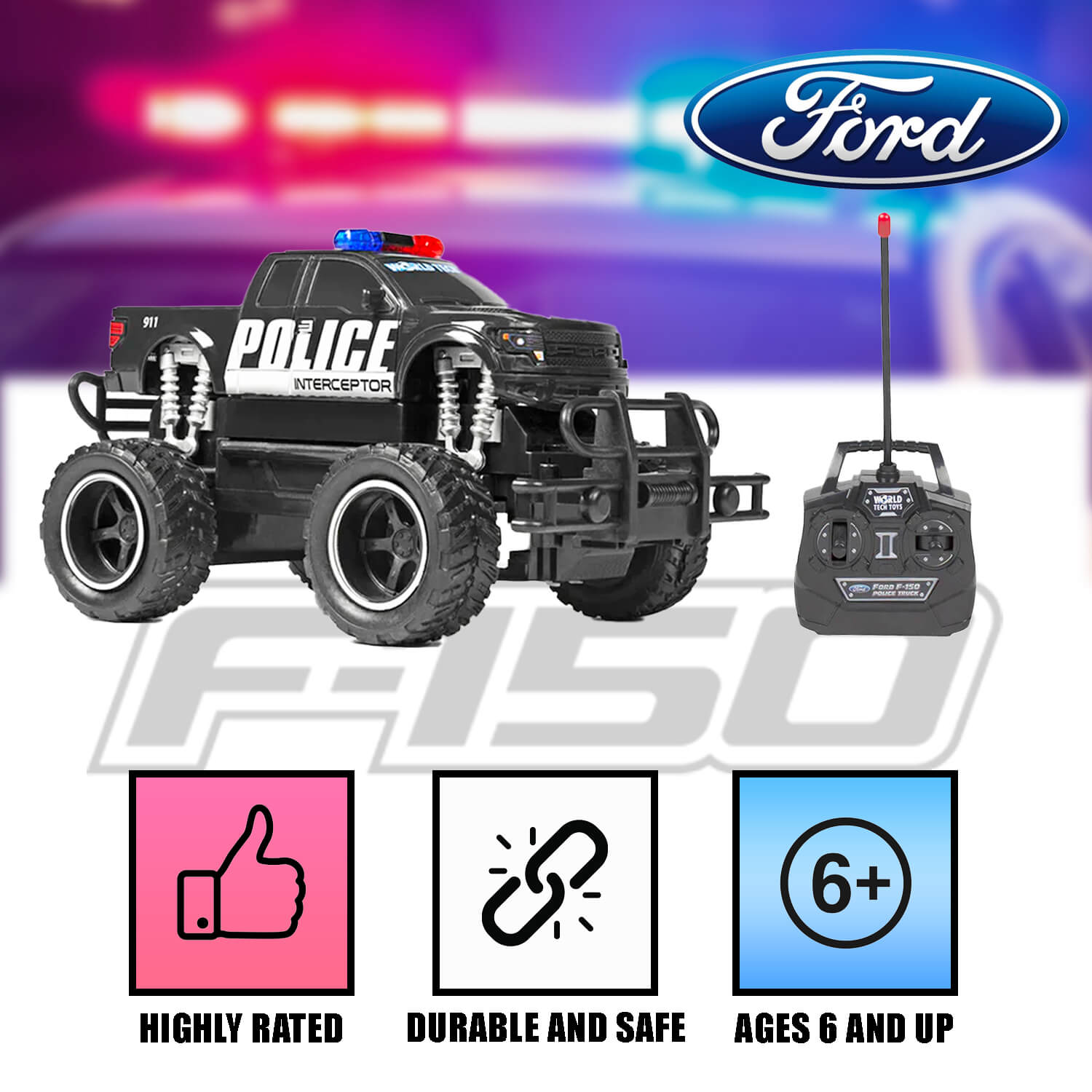 Ford F-150 Police RC Monster Truck | HobbyTron™ – World Tech Toys