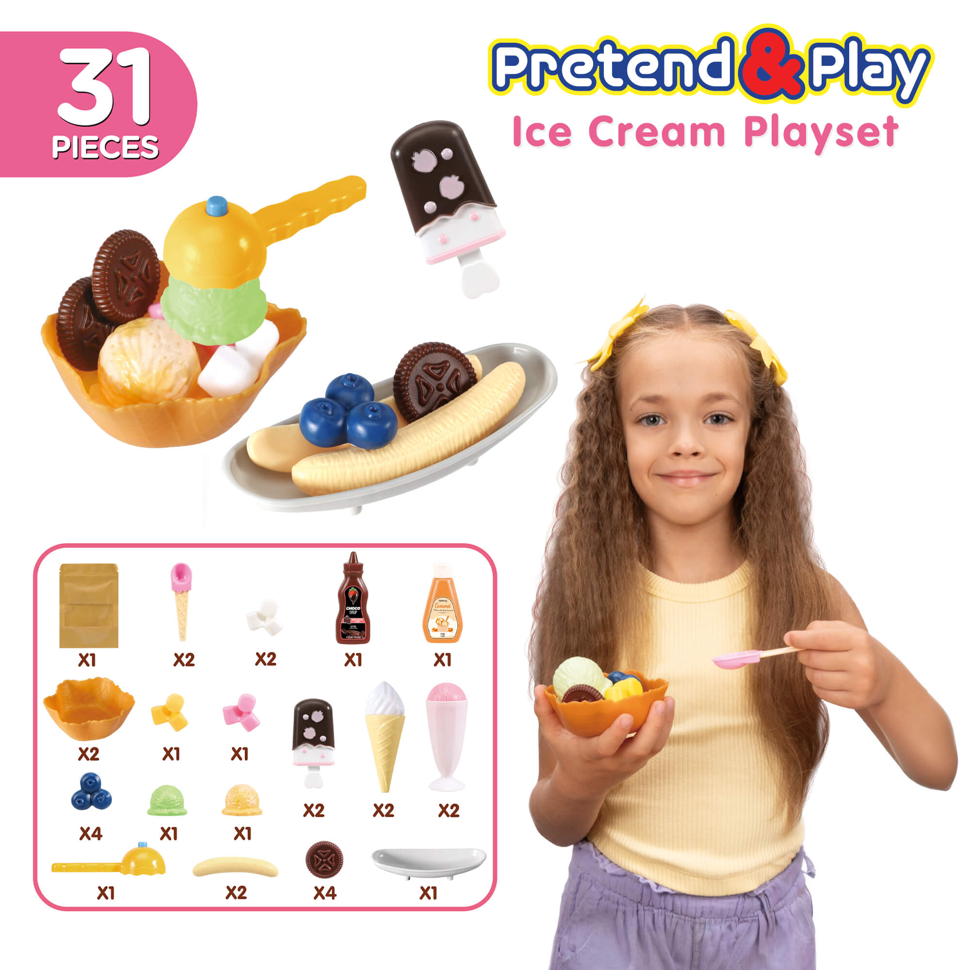 Pretend and Play Ice Cream Playset (31 Pieces)