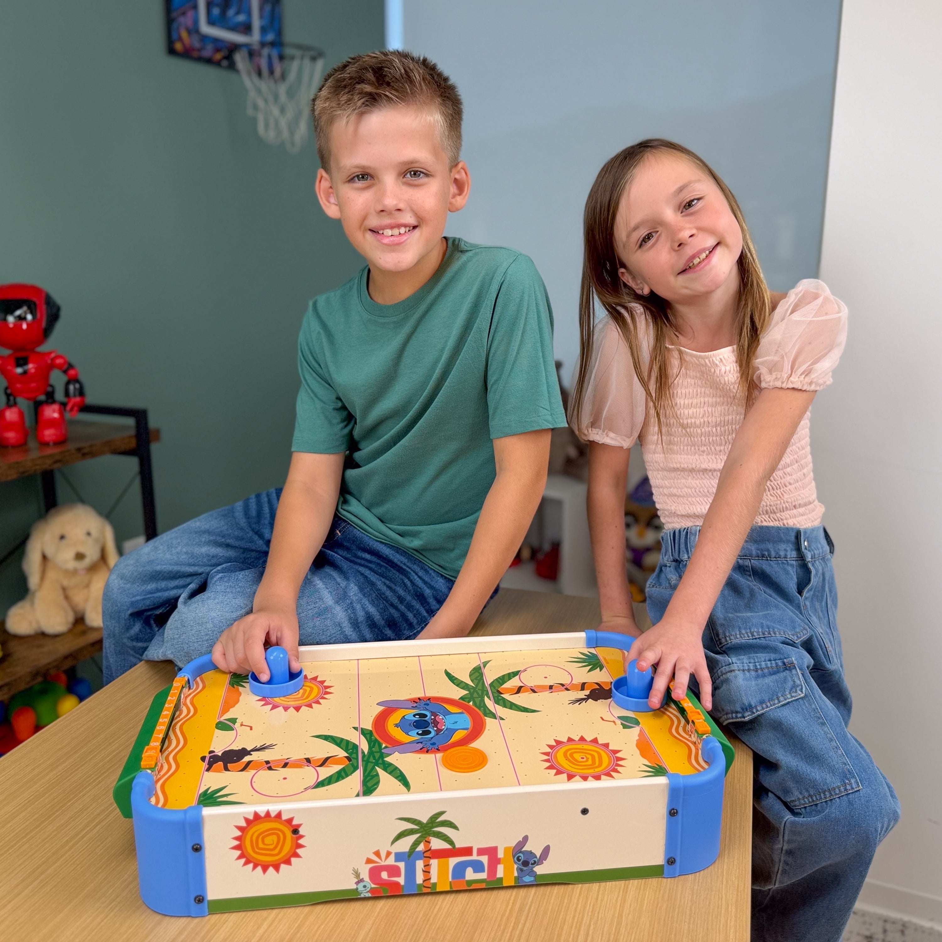 Disney Stitch Wooden Electronic Tabletop Air Hockey