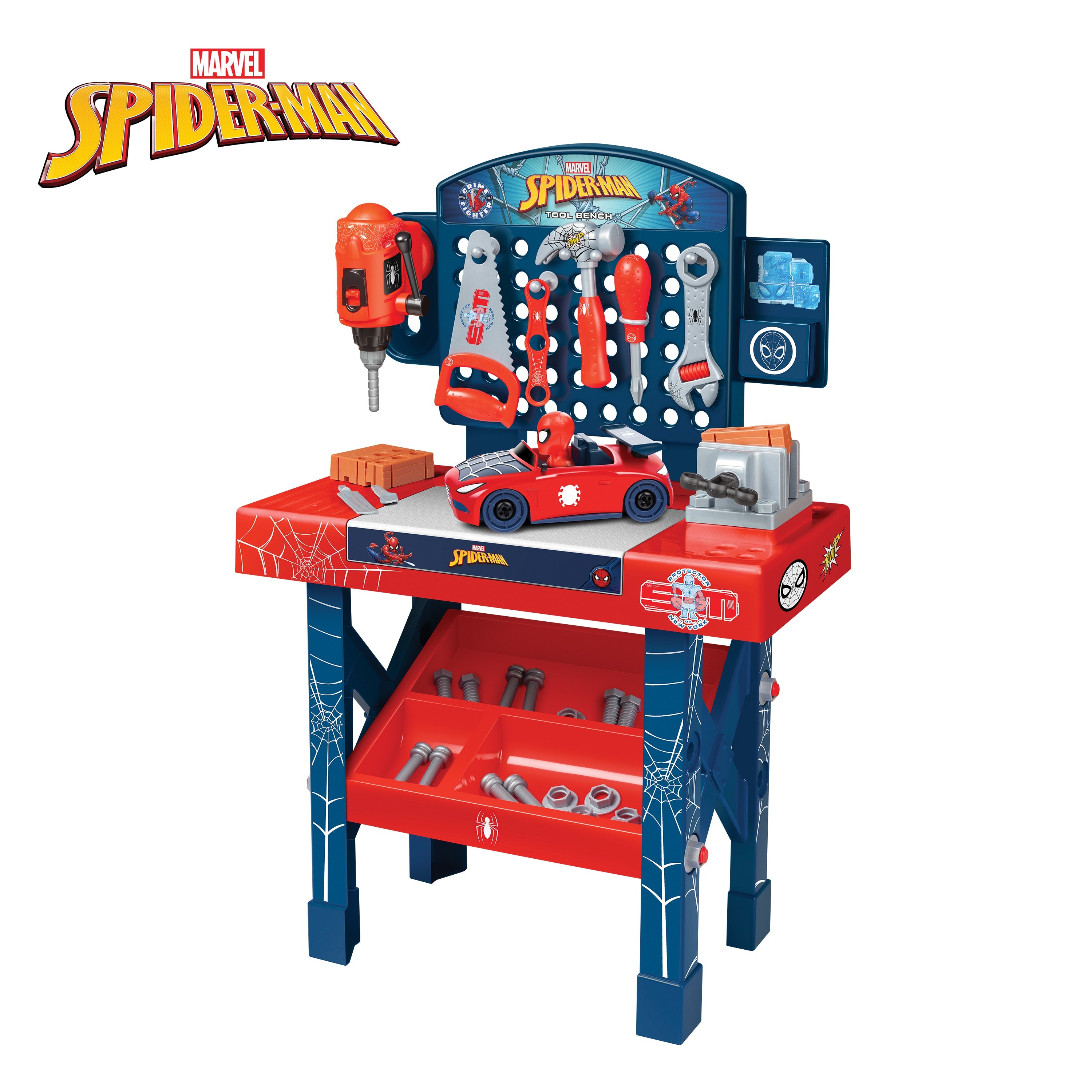 Banco de Herramientas de Spider-Man con Coche Desmontable (55 Piezas)