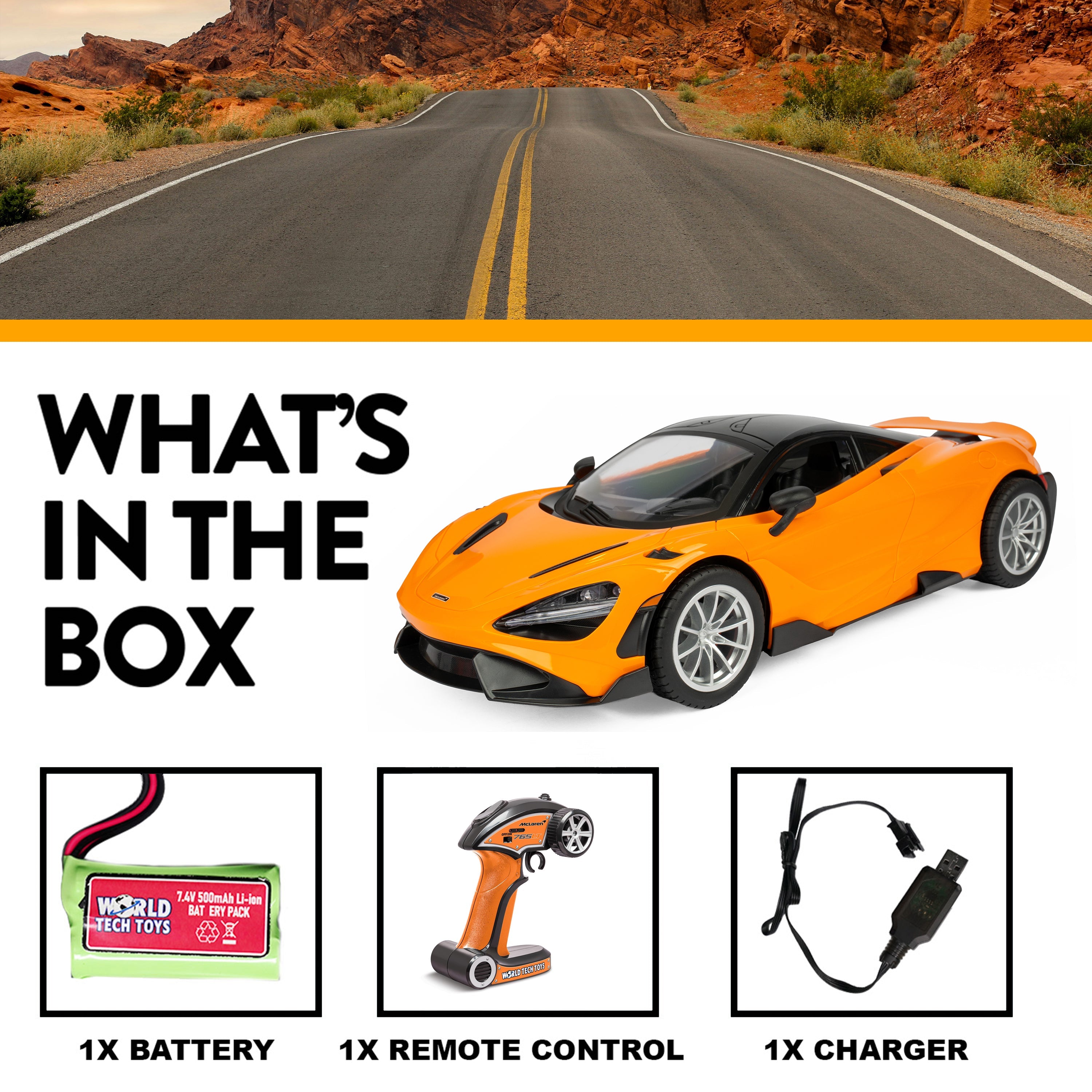 1:10 McLaren 765LT 2.4Ghz RC Car with Rechargeable Battery